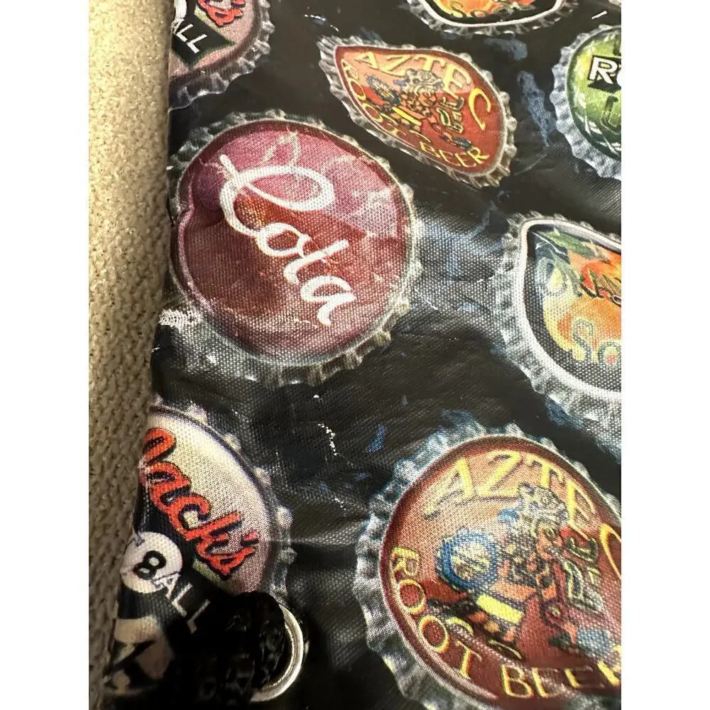 Vintage Reebok Black Multicolor Beverage Caps Print Drawstring Bag